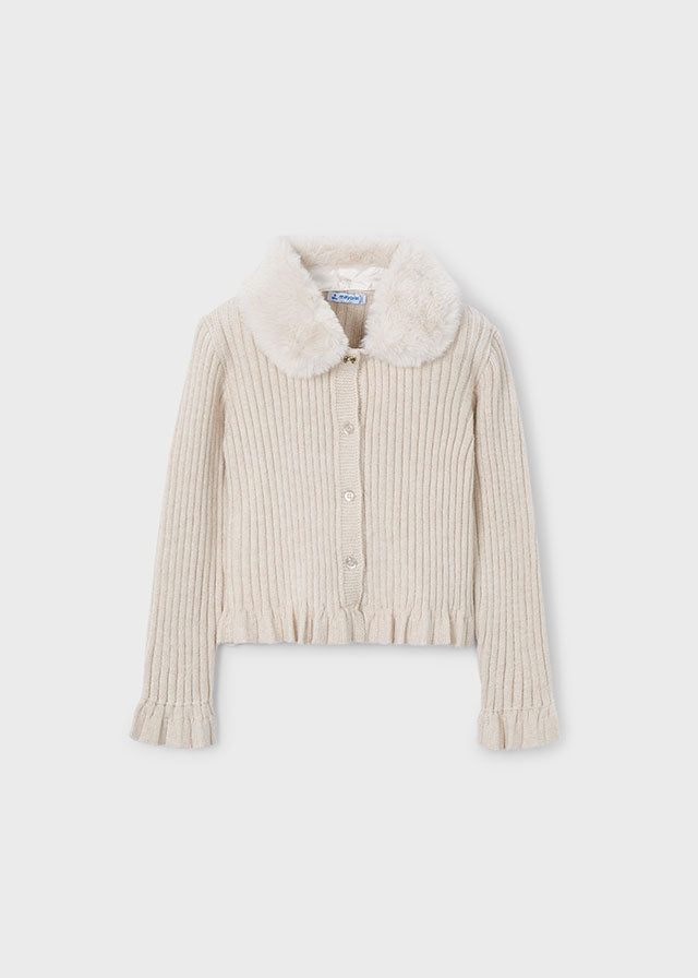 Faux fur collar cardigan