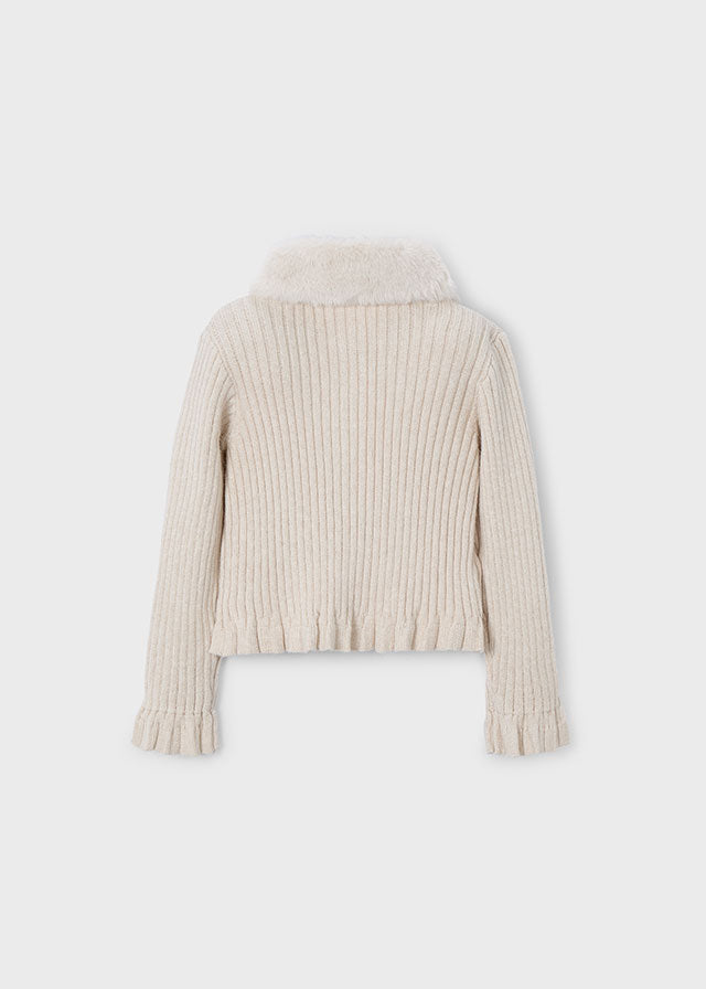 Faux fur collar cardigan