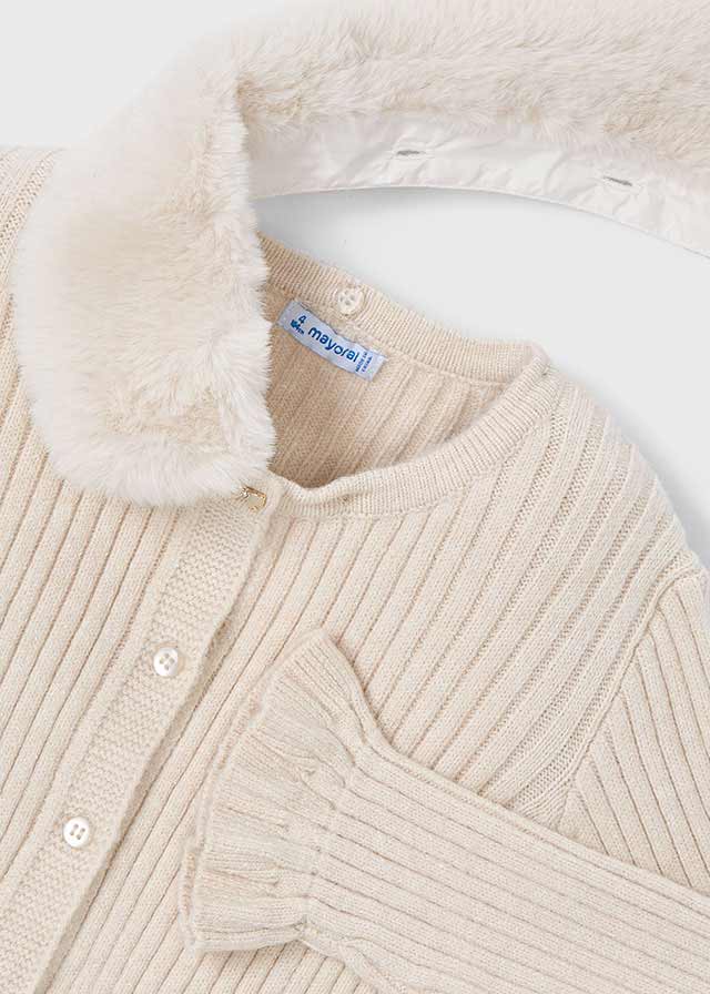Faux fur collar cardigan