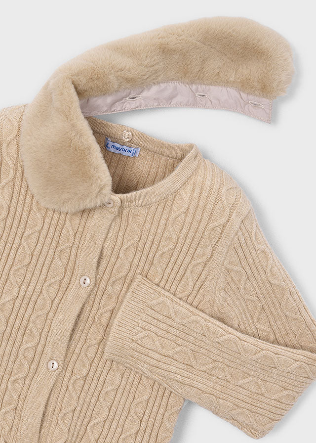 Faux fur collar cardigan