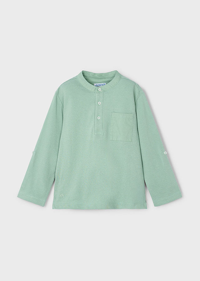 L/s mao-collar polo shirt