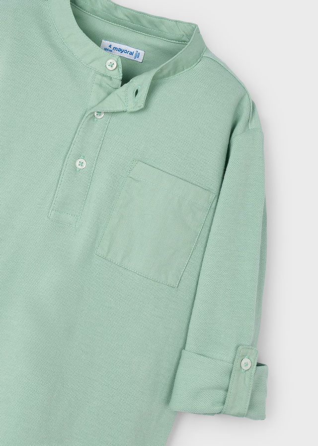 L/s mao-collar polo shirt