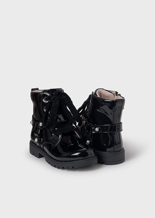 Patent leather biker boot