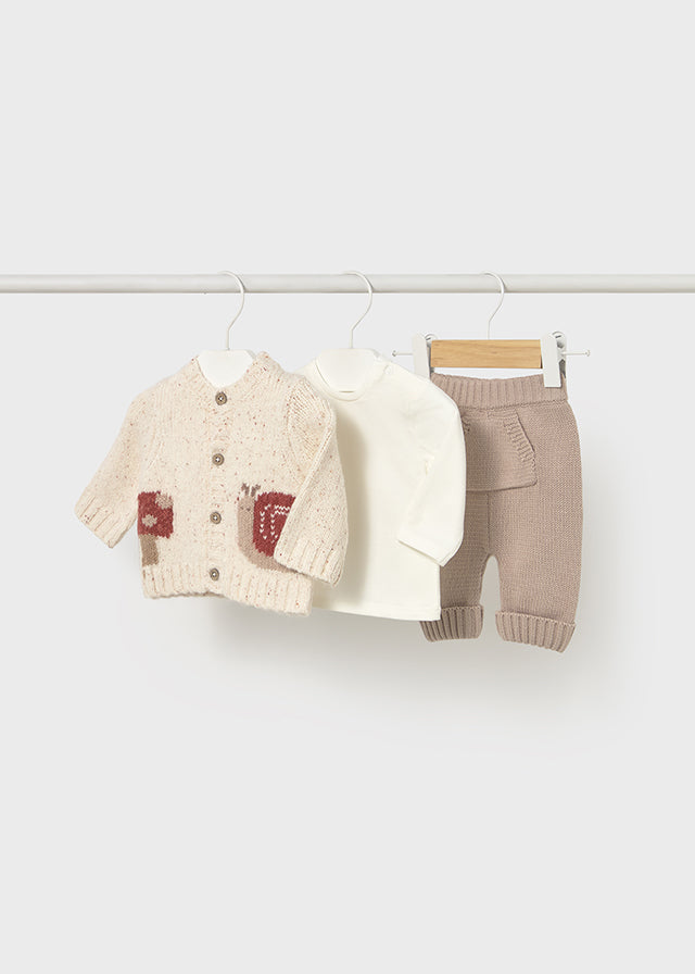 Long knit 3-piece trouset set