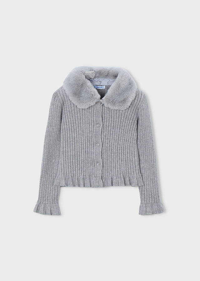 Faux fur collar cardigan