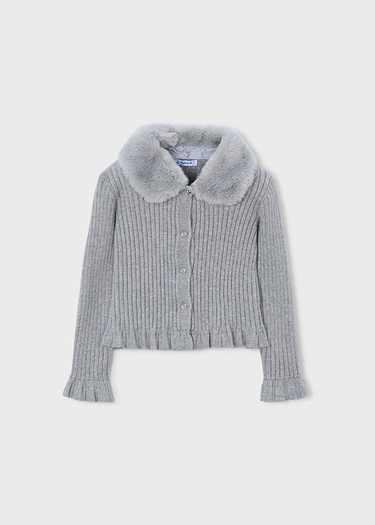 Faux fur collar cardigan
