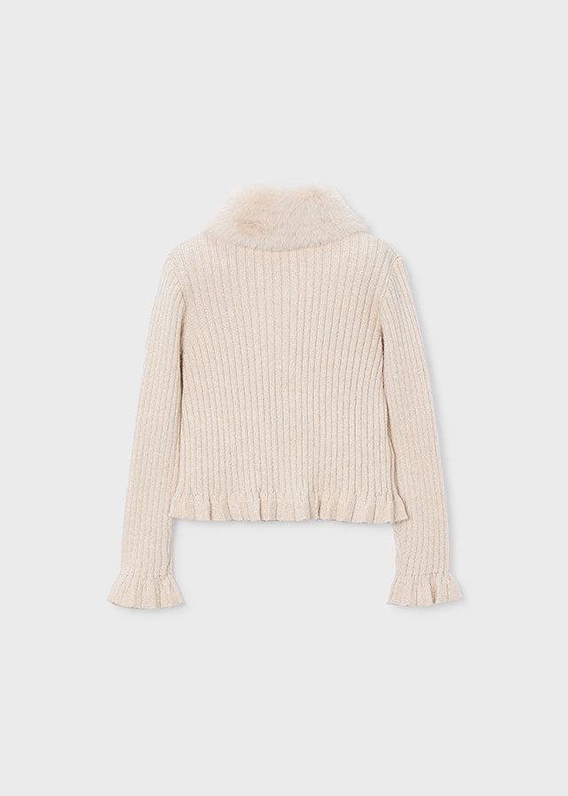 Faux fur collar cardigan