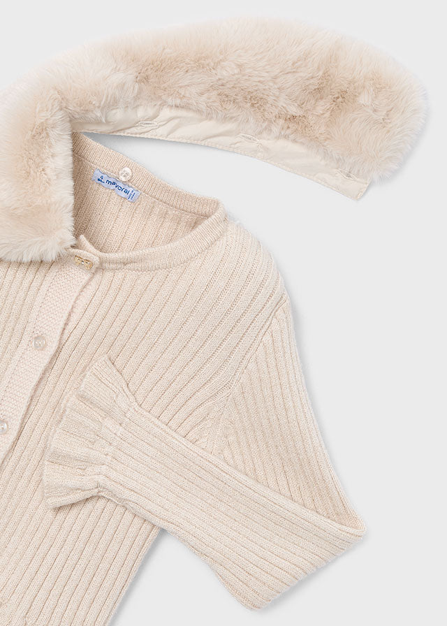 Faux fur collar cardigan