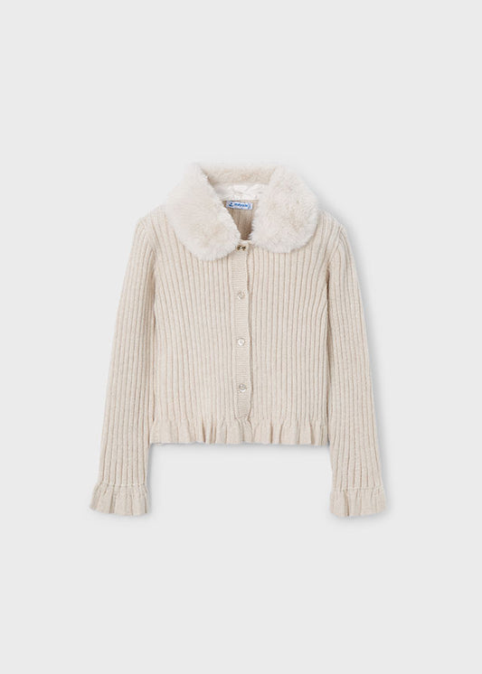 Faux fur collar cardigan