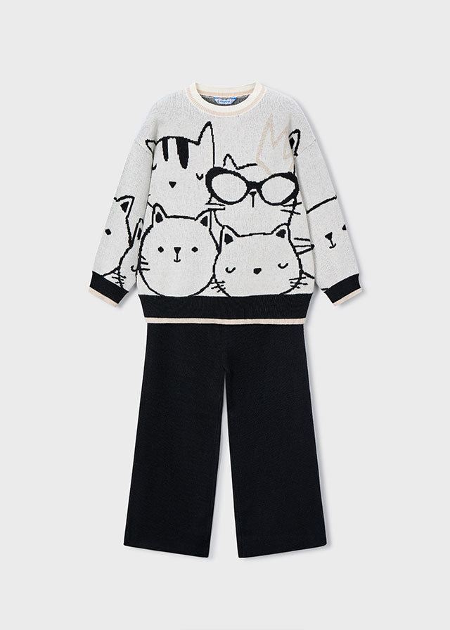 Long knit trousers set