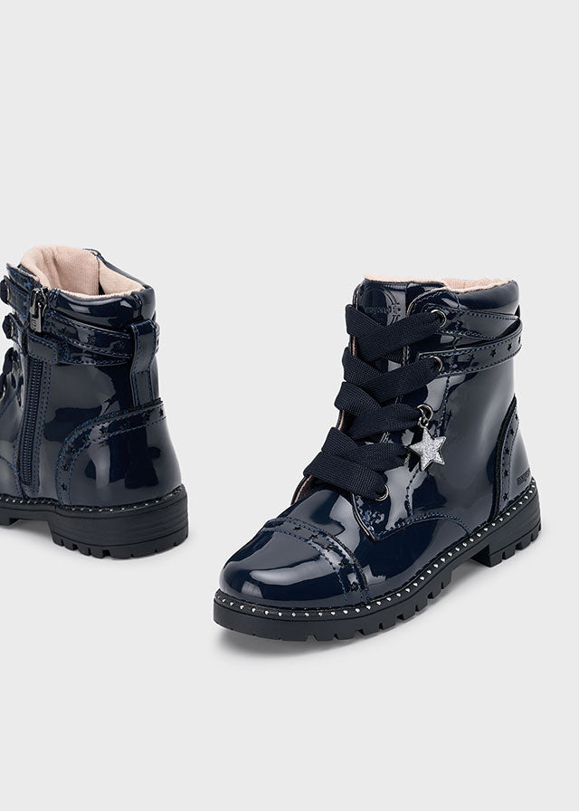 Patent leather biker boot