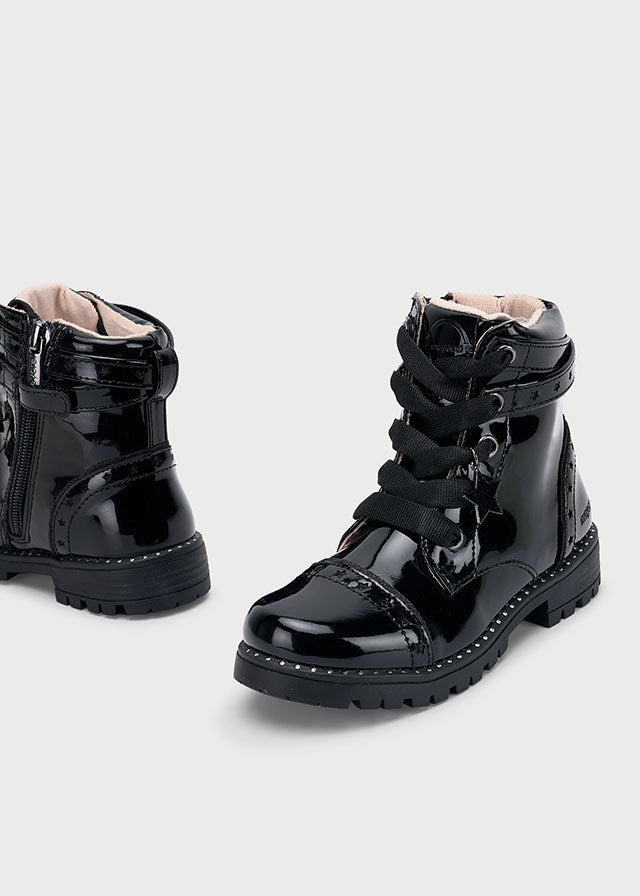 Patent leather biker boot