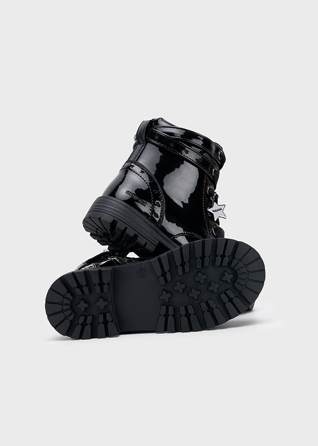 Patent leather biker boot