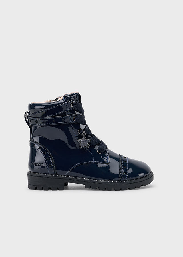 Patent leather biker boot