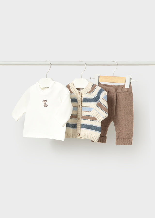 Long knit 3-piece trouset set