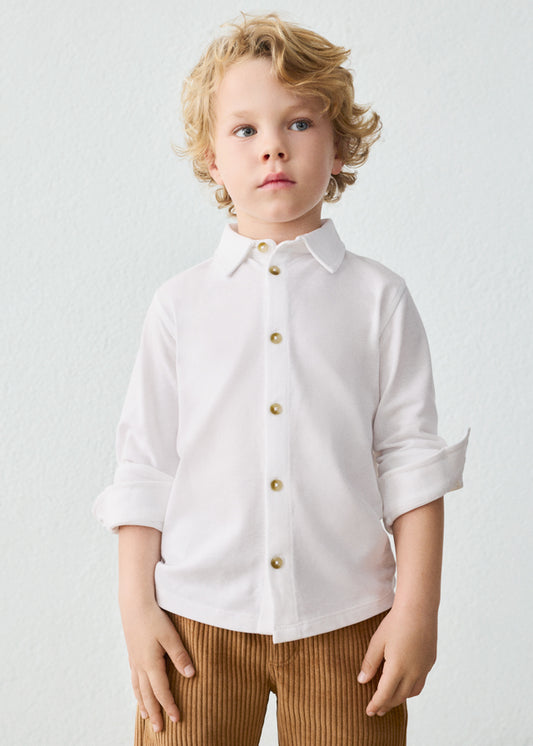 Long-sleeve pique knit shirt