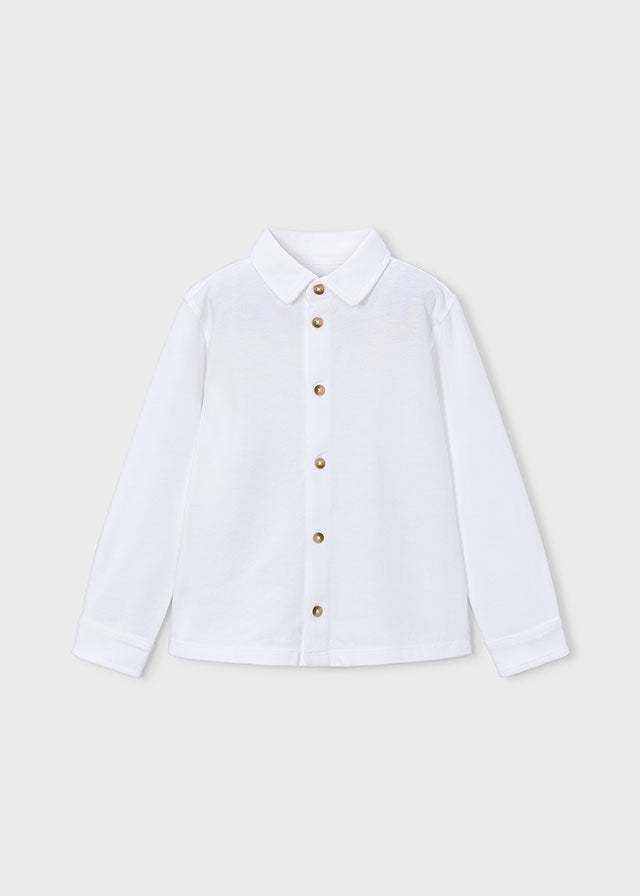Long-sleeve pique knit shirt