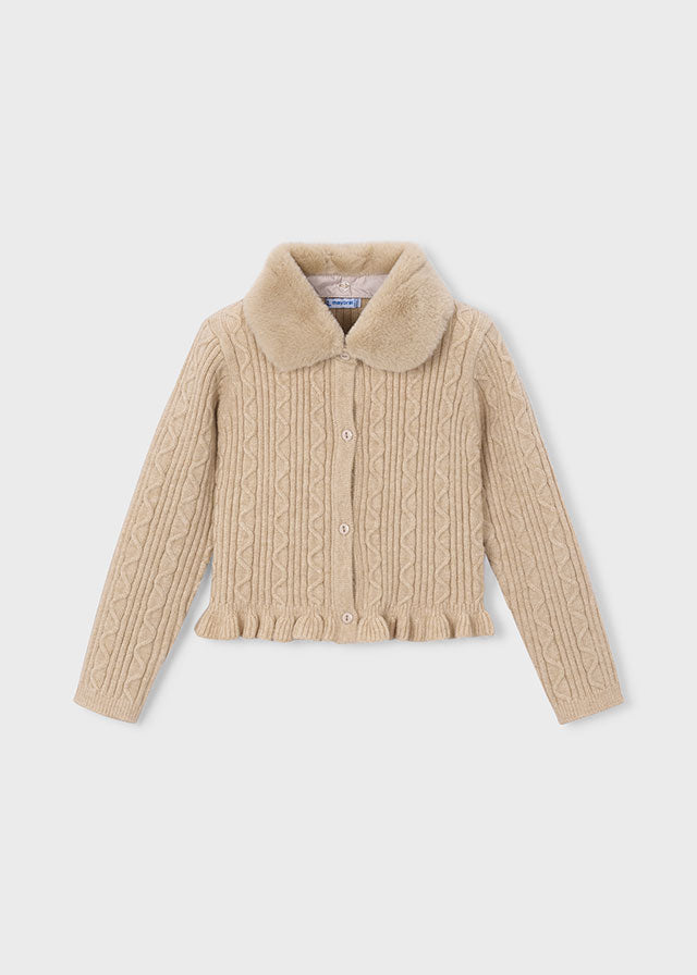 Faux fur collar cardigan