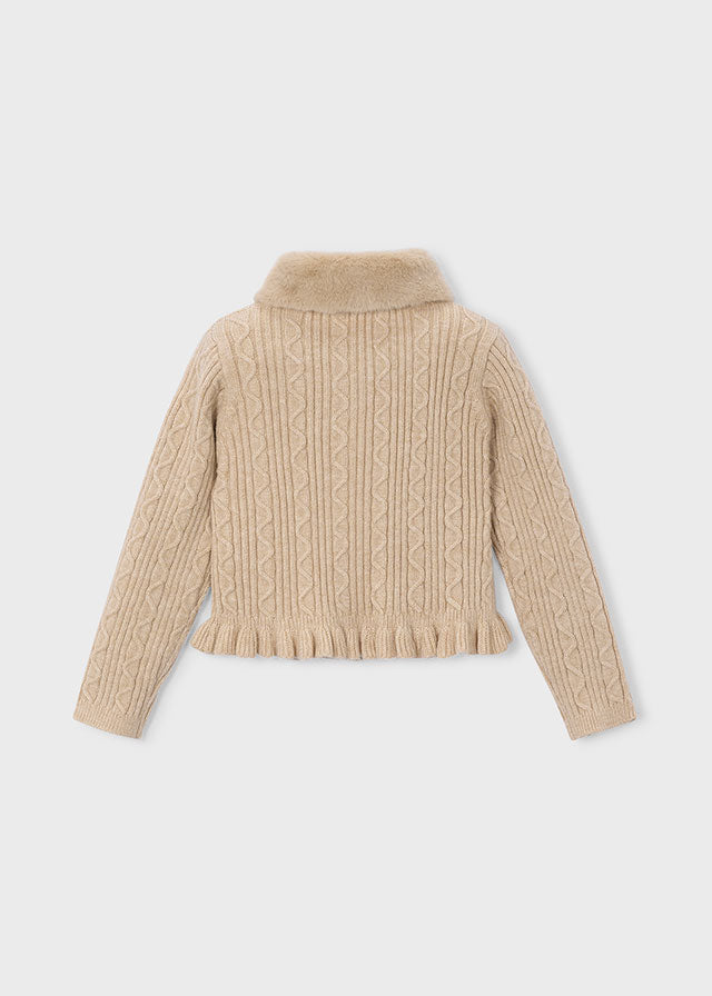 Faux fur collar cardigan