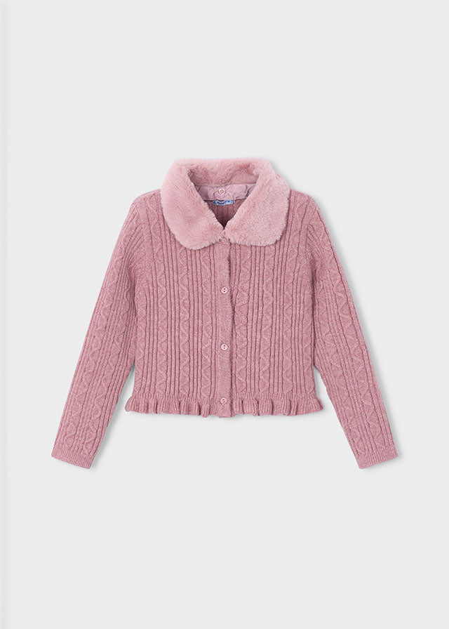 Faux fur collar cardigan