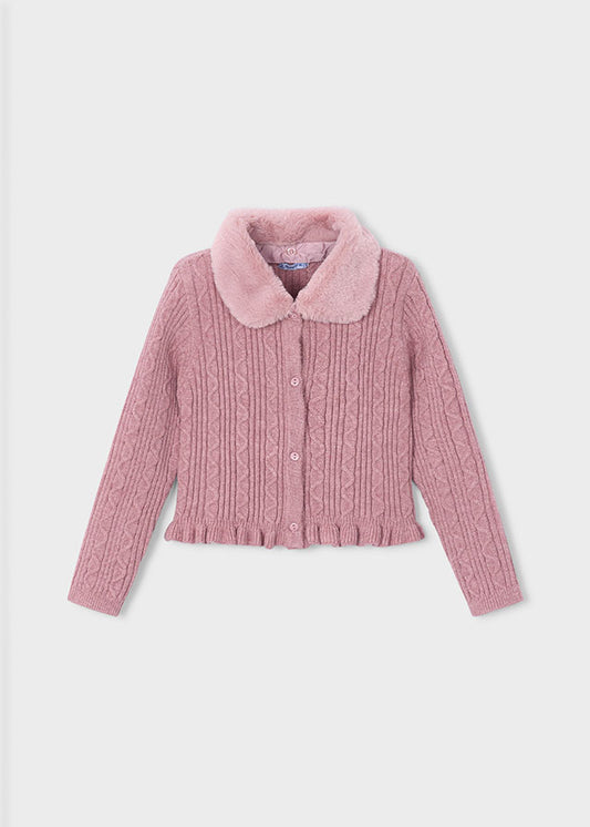 Faux fur collar cardigan