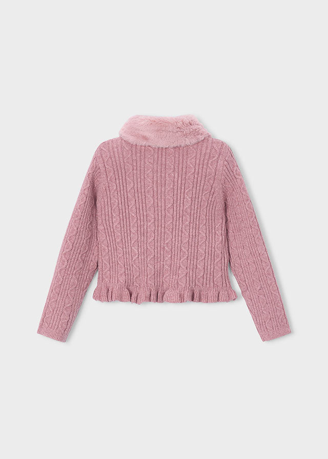 Faux fur collar cardigan