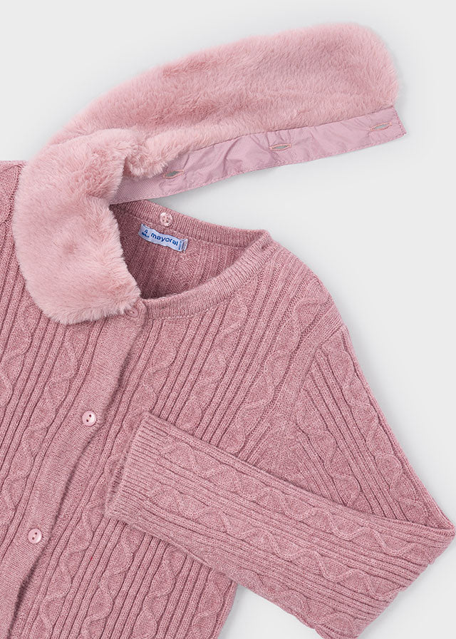 Faux fur collar cardigan