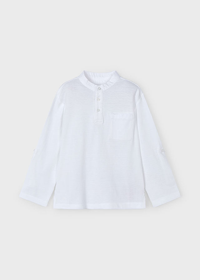 L/s mao-collar polo shirt