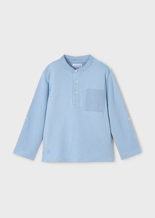 L/s mao-collar polo shirt