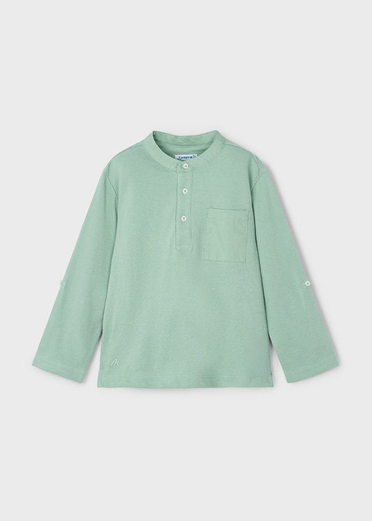 L/s mao-collar polo shirt